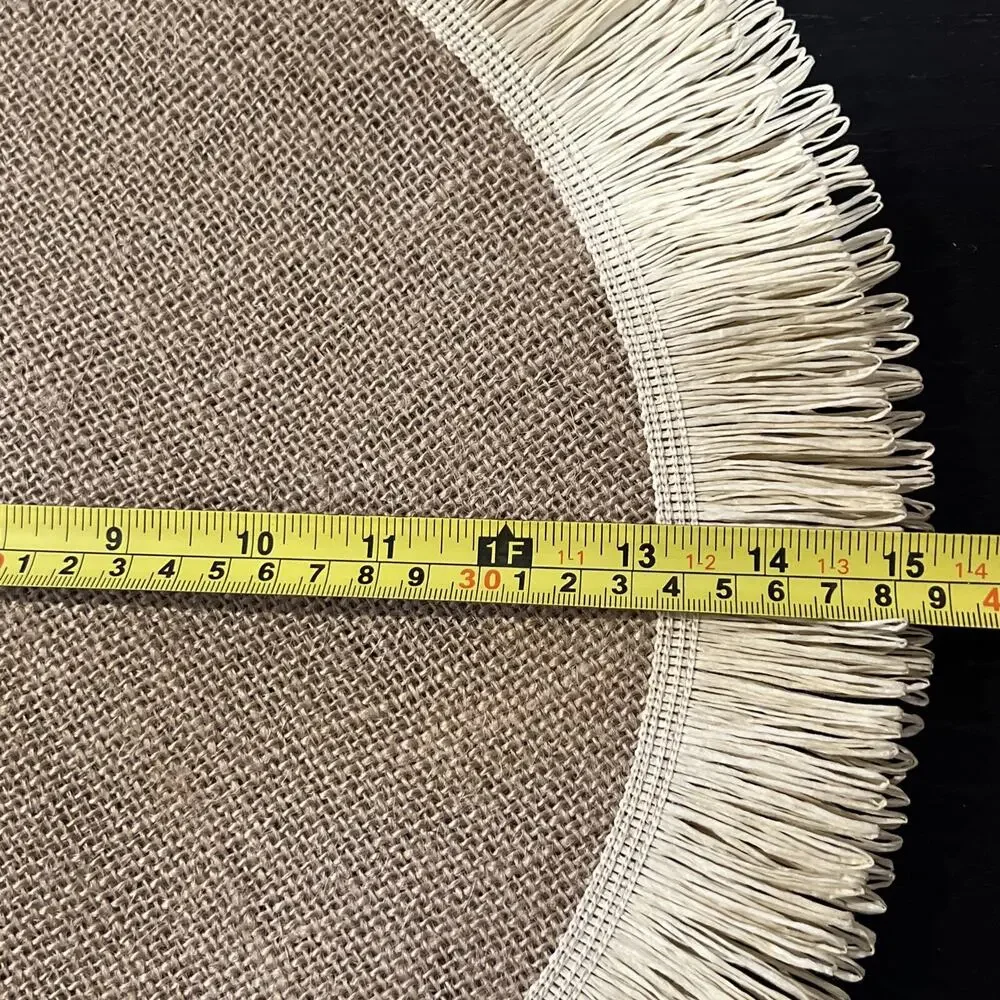 Burlap Round Placemats Set of 4 Table Decor Boho Natural Jute Fringe